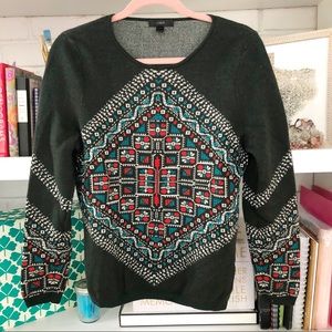 J. Crew Forest Green + Embroidered Detail Sweater